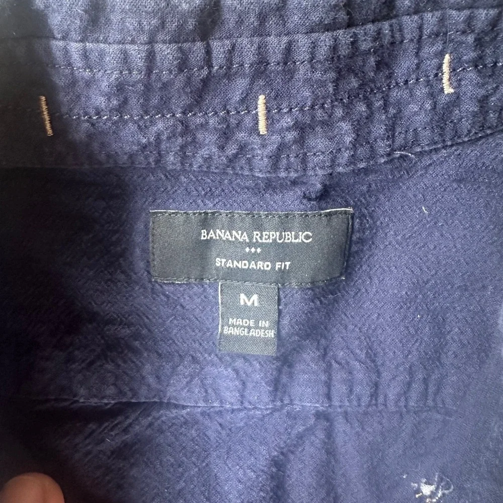 Banana Republic Shirt Mens M Navy Excellent SS Seersucker Button Down 460169-03